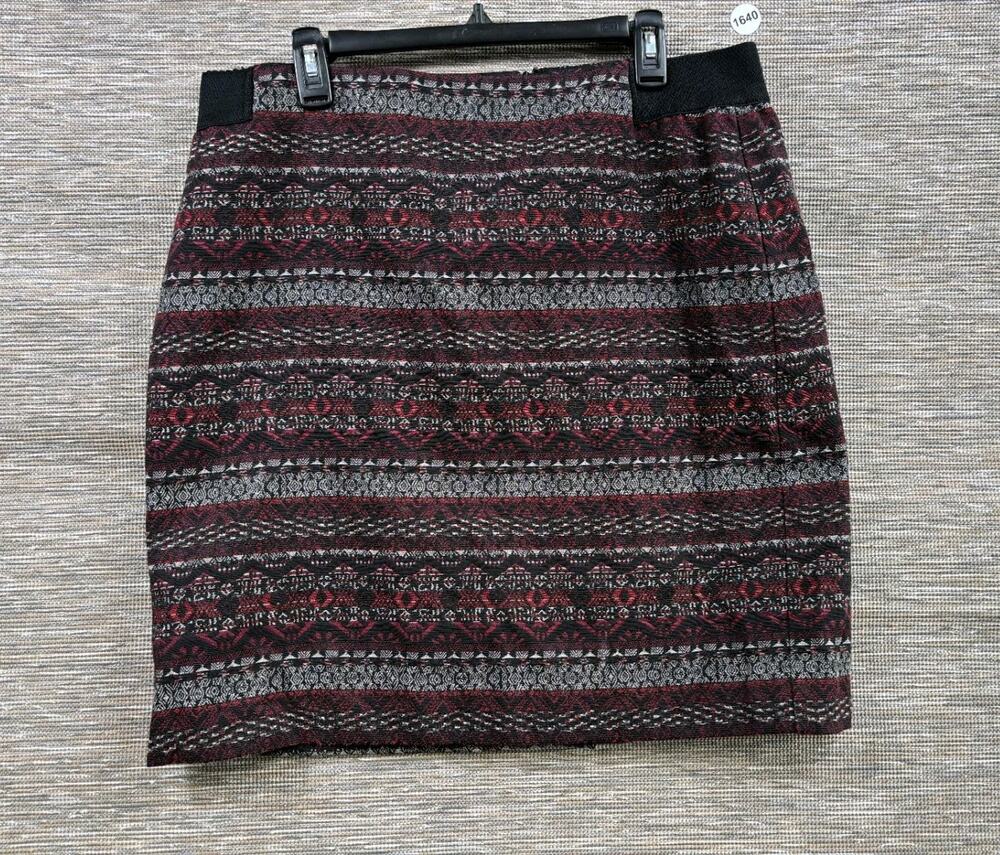 J Jill Pencil Straight Skirt Womens Size L Black Red Career Work Tapestry